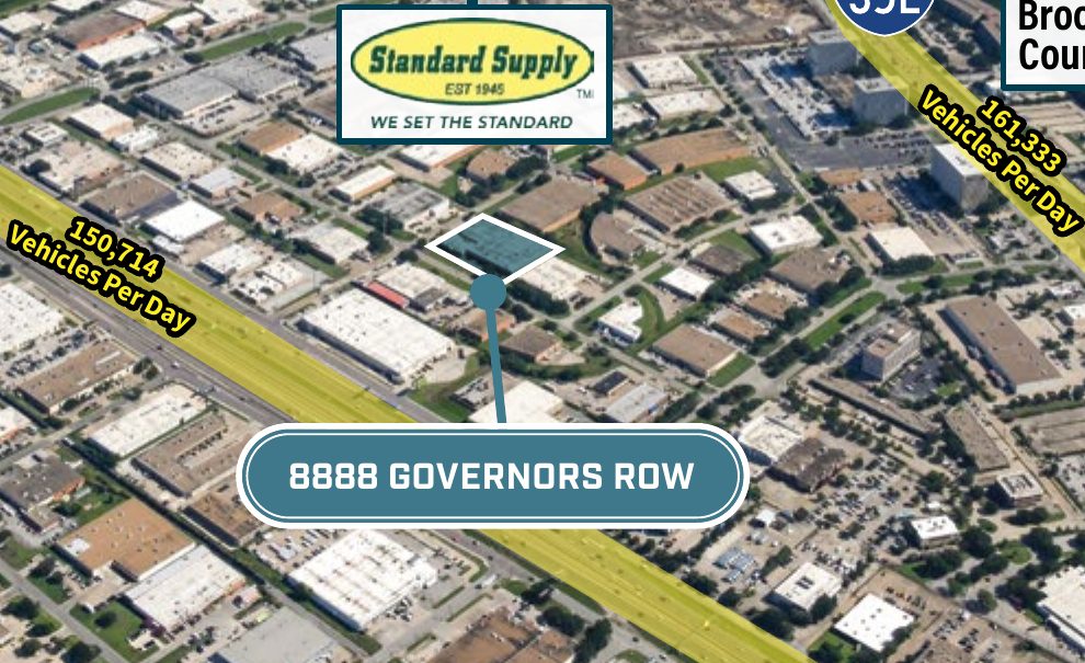 8888 Governors Row — aerial location context near I-35E